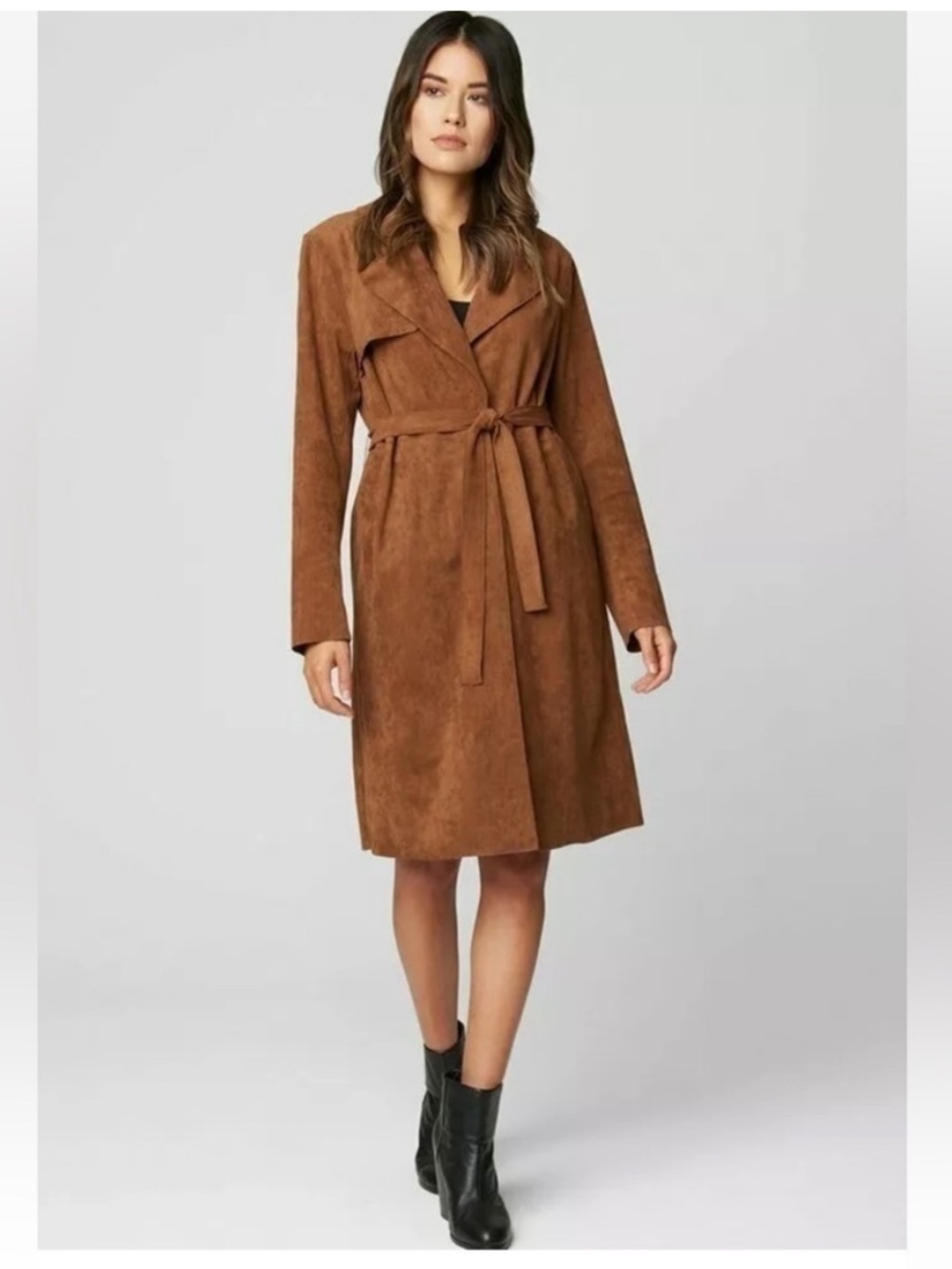 Blank NYC tan brown coco faux suede trench jacket small